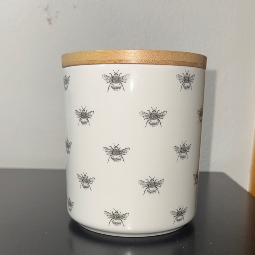 White and Brown Bee Patterned Candle Holder